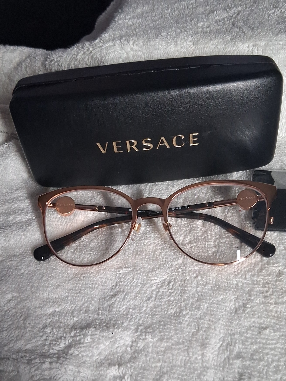 Versace 1271 Women's Rose Gold and Black Round Metal Eyeglass Frames